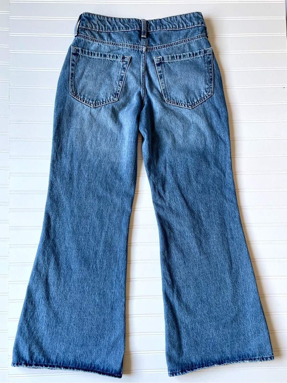 Hollister Low Rise Baggy Flare Jeans Y2K Mid Blue Wide Leg Rigid Denim 2R/26 EUC - Picture 3 of 15